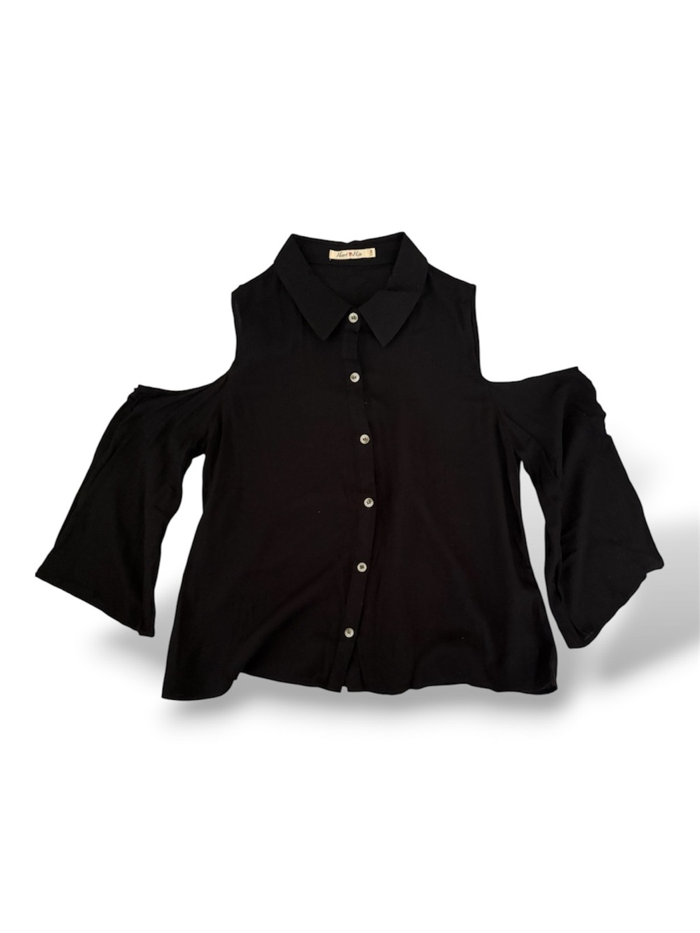 Heart Hips Black Cold-Shoulder Button-Up Blouse